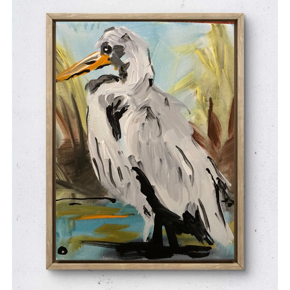 Oman Original Bird Painting 8x10 Acrylic Acrylic Canvas Impressionist Heron Art
